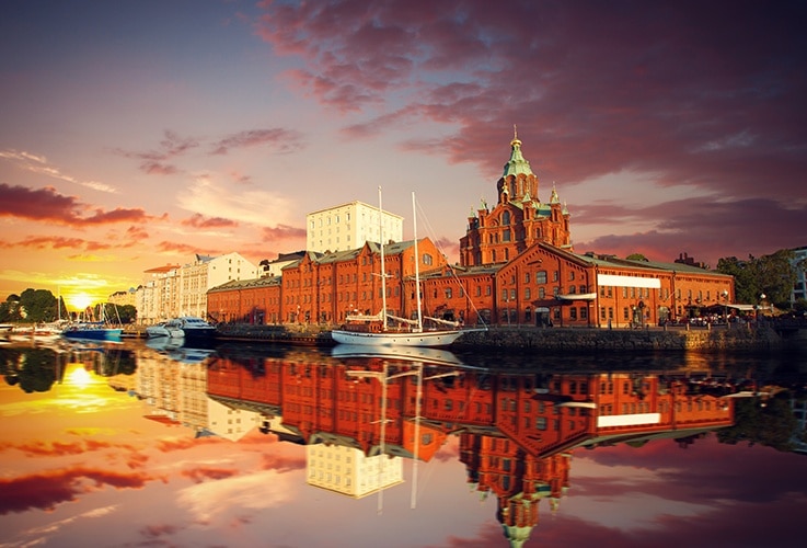 Large red building with green roof