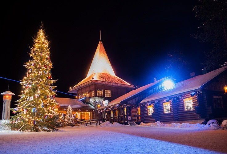 Large building  lighted at nighttime