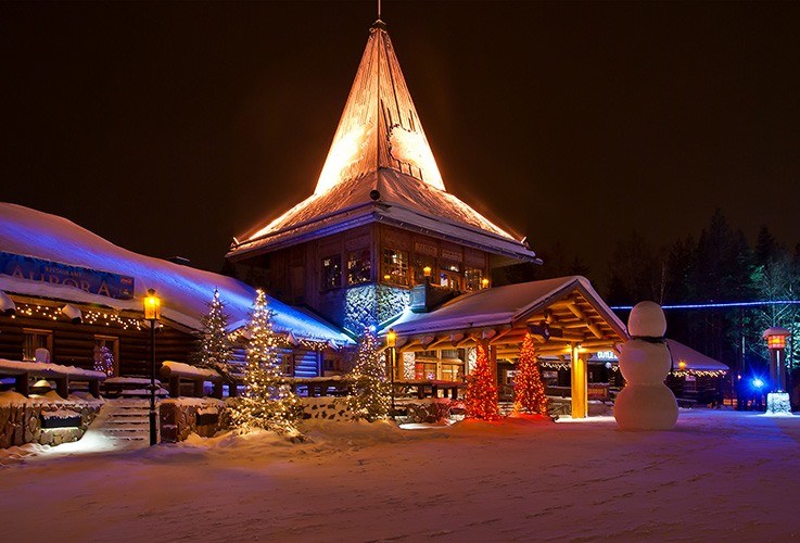 Large building lighted at nighttime