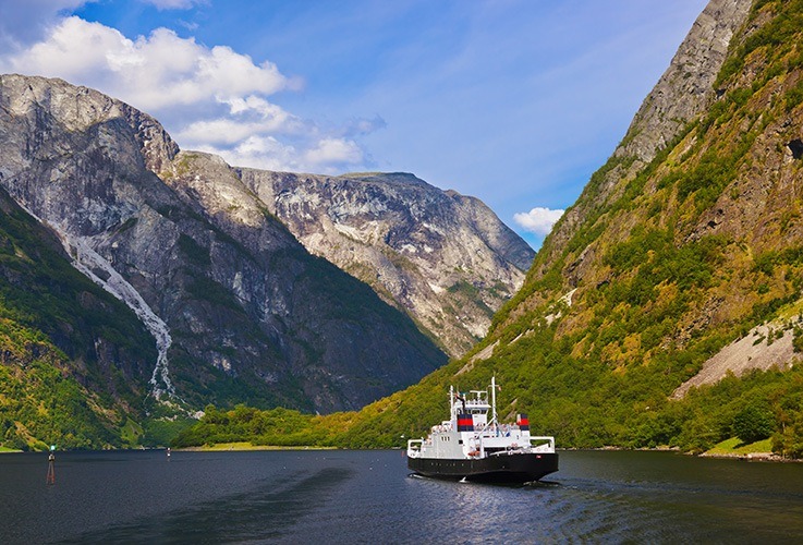 Small boat on Norwegian fjord