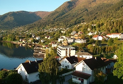 City with mountain range in background