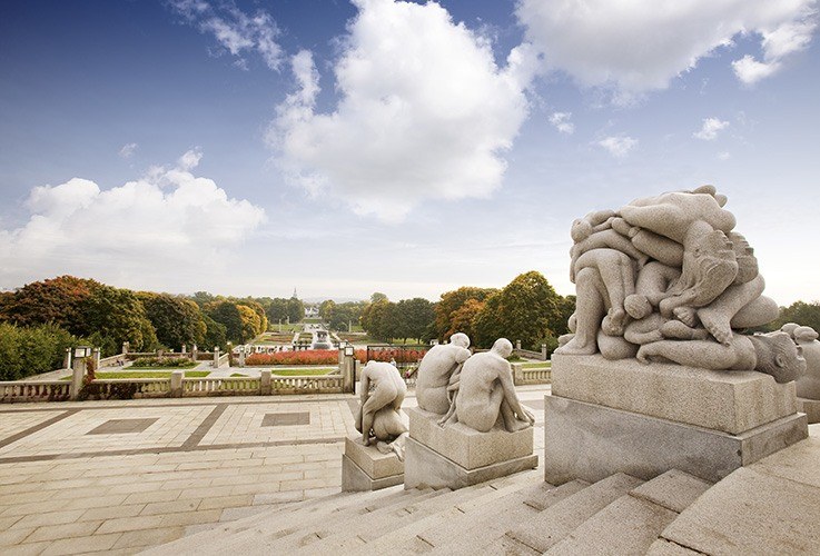 A number of stone statues