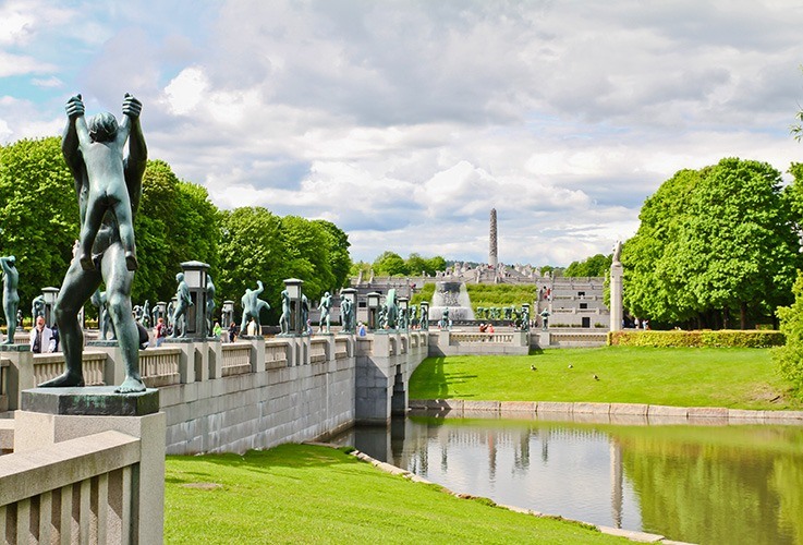 Row of statues across a bridge