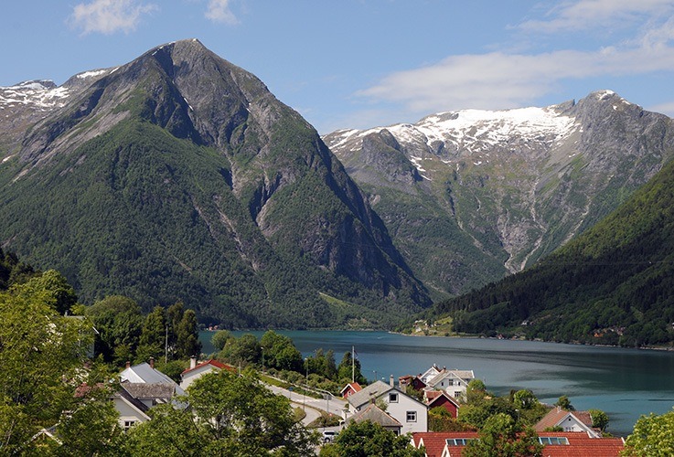 Mountain range over city