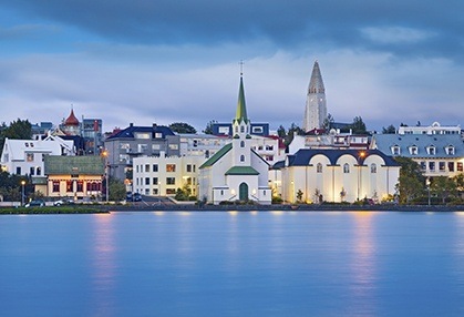 View of village over water