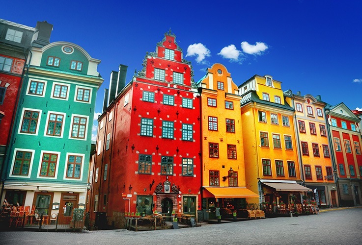 Row of mulicolored buildings