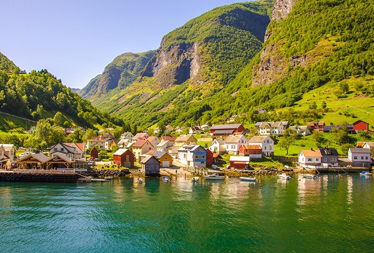 Mountains behind village