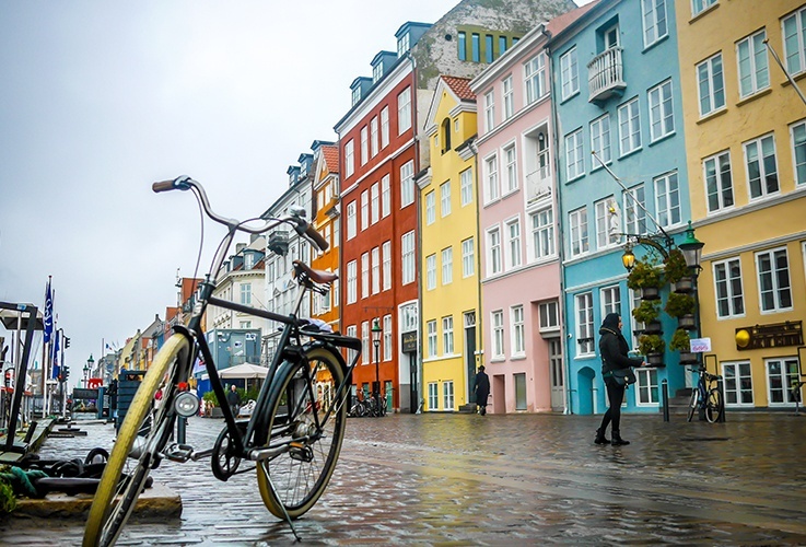 Row of multicolored buildings in Copenhagen